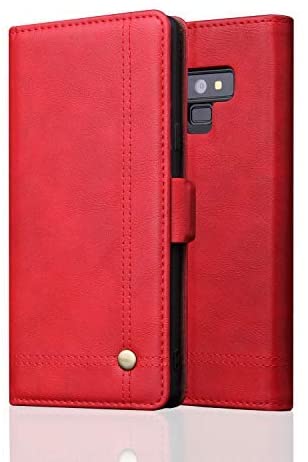 FLYEE Case Compatible with Samsung Galaxy Note 9(6.4 inch,Released in 2018),Wallet Case for Men with Card Holder,Ultra Slim PU Leather Magnetic (Kickstand) Protective Cover with Credit Card Slots-Red