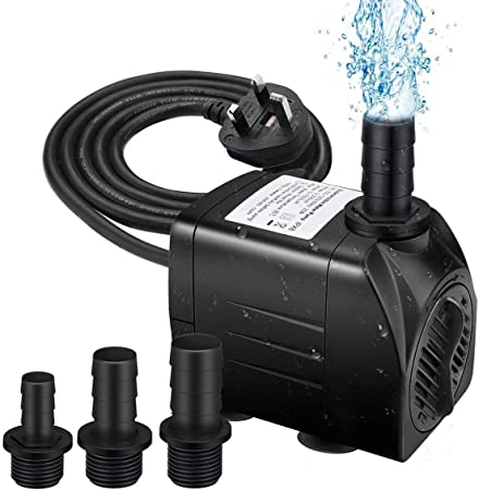 icemoon 1500L/H Submersible Water Pump,25W 400GPH Ultra-Quiet 6.56ft High Lift Fountain Water Pump,With 4.9Ft/1.5M Power Cord and 3 Nozzles for Aquarium,Pond,Fish Tank,Statuary Water Pump Hydroponics