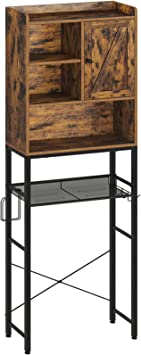 Rolanstar Over The Toilet Storage Rack with Cabinet, 5-Tier Bathroom Space Saver with Adjustable Shelf, Freestanding Bathroom Organizer, Multifunctional Bathroom Toilet Rack, Rustic Brown