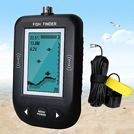 Erchang Portable Fish Finder, Underwater Depth Locator with Fish Size,Temperature/Shallow Water Alarm Fishfinder Video Camera Combo with Wired Sonar Sensor Transducer and 3 Inch LCD Display