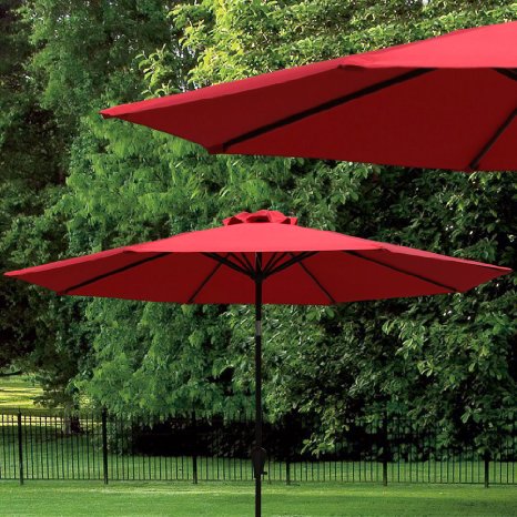 COBANA 9 Ft Outdoor Table Aluminum Patio Umbrella Market Umbrella with Push Button Tilt and Crank, 8 Steel Ribs, Red