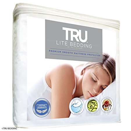 Twin Size - Mattress / Bed Cover - Premium Smooth Mattress Protector, 100% Waterproof, Hypoallergenic, Breathable Cover Protection from Dust Mites, Allergens, Bacteria, Urine - TRU Lite Bedding