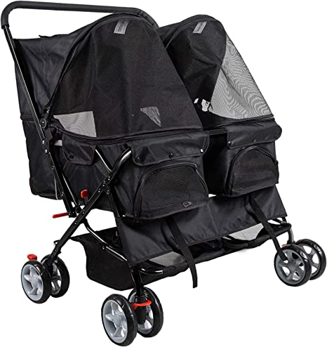 Pet Stroller Twin Folding Dog Cat Carrier Travel Cart, Multiple Colors