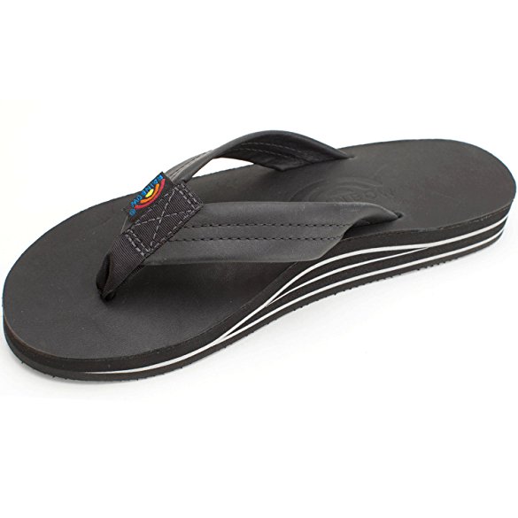 Rainbow Sandals Womens Premier Leather Double Layer Arch Wide Strap - Black Medium