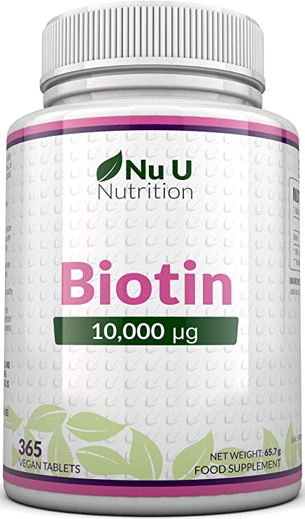 Biotin Hair Growth Supplement - 365 Tablets (Full Year Supply) - Biotin 10,000mcg by Nu U Nutrition
