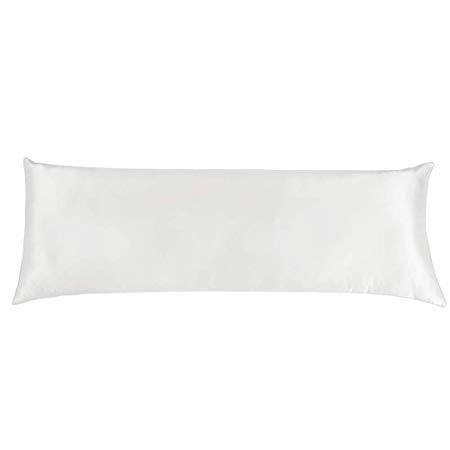 Cozysilk Body Pillowcase, 100% Silk, 19 Momme, Zippered Body Pillow Cover (20 x 54, White)