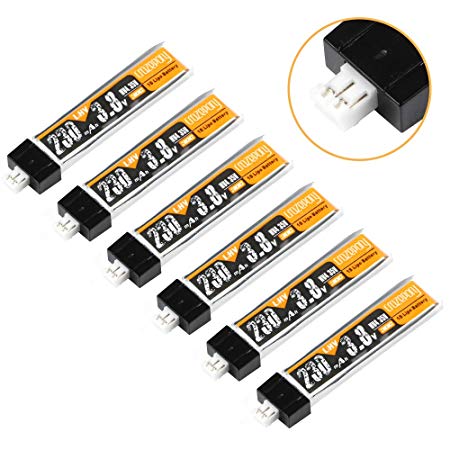 Crazepony 6pcs 230mah 1S LiPo 3.8v 30C HV Battery LiHv 4.35V LiPo Battery with JST-PH 2.0 Connector for Tiny Whoop Micro FPV Racing Drone