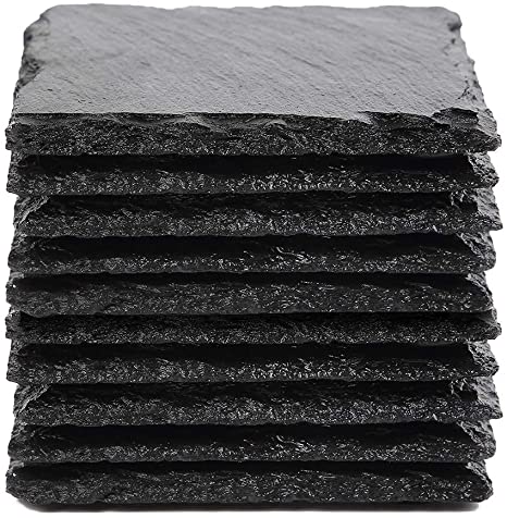 Slate Drink Coasters Set of 10 - 4" x 4" Drink Coasters Handmade Coasters for Bar and Home, Black