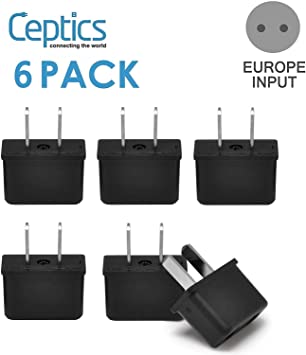 Ceptics Europe, Asia, China to Canada 2-prong Travel Plug Adapter (Compact) - Non-Grounded - 6 Pack (UP-6US)