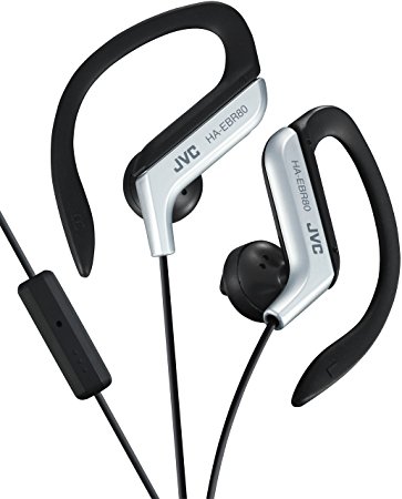 JVC Sports Clip In-Ear Headphones with Mic/Remote and Adjustable Ear Hooks Compatible with iPhone and Android Devices - Silver