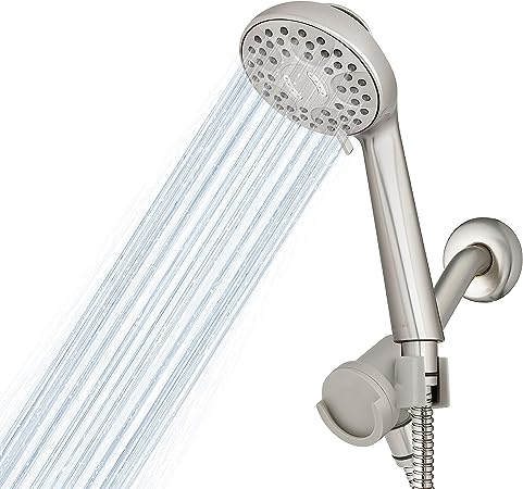 Waterpik Magnetic Dual Dock Adjustable Height Hand Held Shower Head With 5-Foot Metal Hose and PowerPulse Shower Massage, Brushed Nickel QMK-759ME