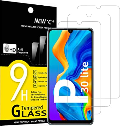 NEW'C 3 Pezzi, Vetro Temperato per Huawei P30 Lite, P30 Lite XL, Pellicola Prottetiva Anti Graffio, Anti-Impronte, Senza Bolle, Durezza 9H, 0,33mm Ultra Trasparente, Ultra Resistente