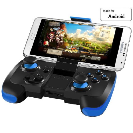 BEBONCOOL Wireless Bluetooth Game Controller Gamepad Joypad Joystick for Android Phone Samsung Gear VR, S6, S6 Edge, S7, S7 Edge, Note 5, Nexus, HTC, LG/Tablet PC Games with Clip (Blue and Black)