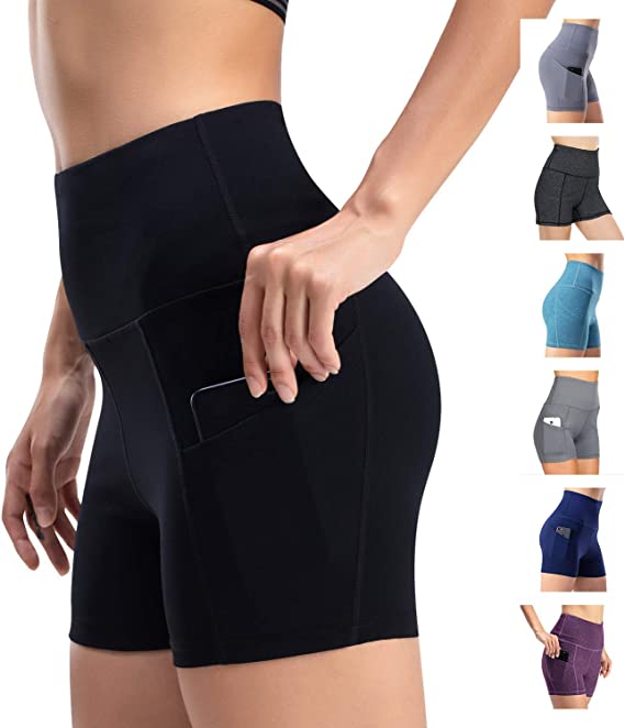 Womens Yoga Shorts Running Shorts High Waist Cool Breathable Training Shorts Ultra Soft Side Pocket Gym Shorts