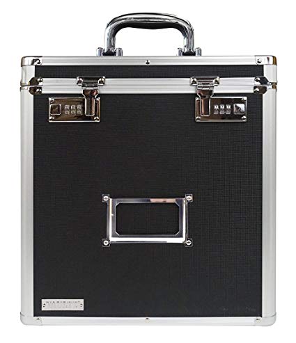 Vaultz VZ00490 Locking Vinyl Record Storage Case with 2 Combination Locks, Holds up to 50 Records, 14.4 x 13.4 x 9.6 Inches, Black and Silver