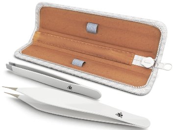 Leila Beauty Premium Tweezers Set - High Quality - Leather White Case