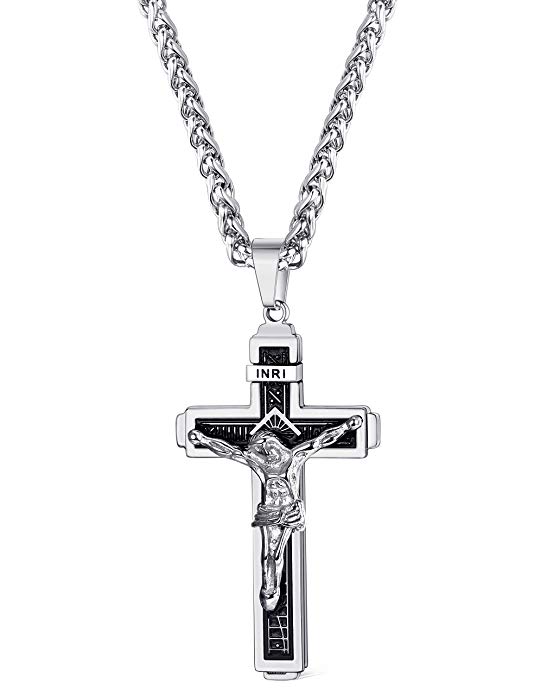 LOLIAS Philippians Cross Pendant Necklace for Men Women Stainless Steel Necklace Snake Chain 24 in