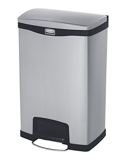 Rubbermaid Commercial 1901994 Slim Jim Stainless Steel Step-On Container w/Dual Liner, Front Step, 13 Gallon, 18 1/8w x 13 3/4d x 28 3/4h, Black