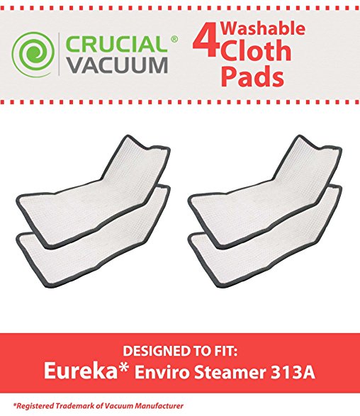 4 Replacements for Eureka Steam Pads Fit 310A, 311A, 313A Enviro Floor Steamer, Compatible With Part # 60978, 60980 & 60980A, Washable & Reusable, by Think Crucial