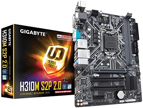 Gigabyte H310M S2P 2.0 (LGA1151/ Intel/ H310/ Micro ATX/Ultra Durable/ 8118 Gaming LAN/ DDR4/ HDMI 1.4/ M.2/ DVI-D/Motherboard)