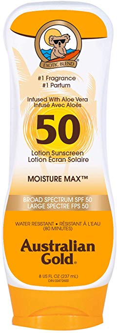 Australian Gold Lotion Sunscreen SPF 50, Infused with Aloe Vera, 237 Milliliters