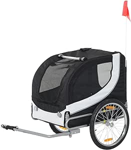 HOMCOM Remorque Velo pour Chien Animaux avec Drapeau et 8 reflecteurs Blanc et Noir