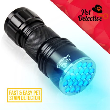 SALE 50% OFF! - Pet Urine Detector - Dog Cat Pee Stain Finder - 21 LED UV Black Light - Batteries FREE! - Fast Easy Clearly Illuminates and Reveals On Carpets Rugs - Anodized Aero-Grade Aluminum - Mini Compact Flashlight - LIFETIME FREE Replacement Guarantee!
