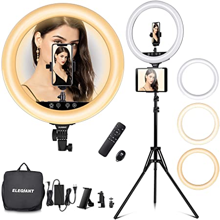 18in Ring Light with Stand, ELEGIANT Big Ring Light Kit 55W Dimmable 2800-6000K Circle Light with Tripod Phone/Pad Holders Remote Control Carrying Bag for Live Stream MUA light Vlog TikTok Selfie Zoom