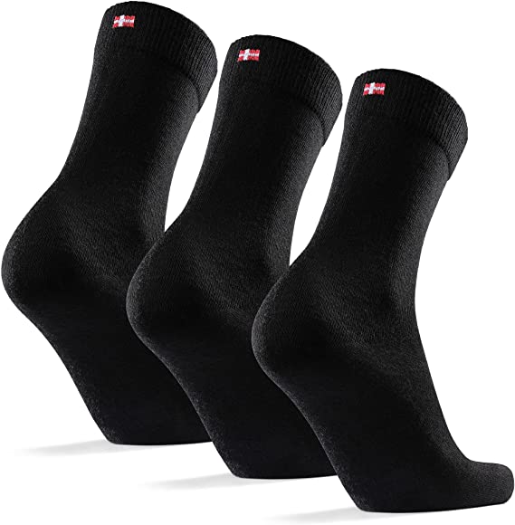 DANISH ENDURANCE Calcetines de Lana Merina, Ejecutivos para Hombre y Mujer, Calcetines Clásicos de Vestir, Cómodos, Transpirables, para el Uso Diario, Negro, Gris, Rojo, Pack de 3