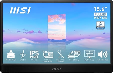 MSI PRO MP161 15.6in 16:9 IPS Portable LCD Monitor, 60Hz, 4ms, 1080P Full HD w/USB Type-C, Speakers