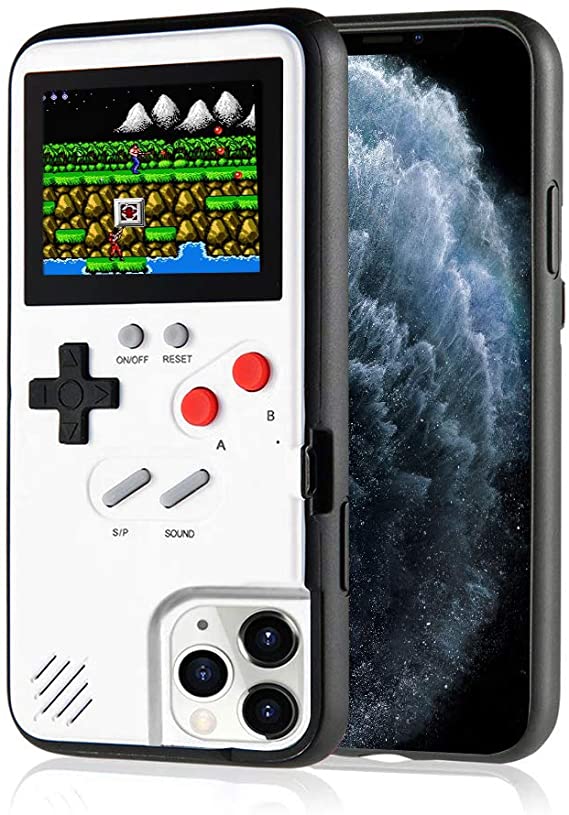 merfinova Handheld Retro Game Console Phone Case, Compatible with iPhone (White, i11 Pro)