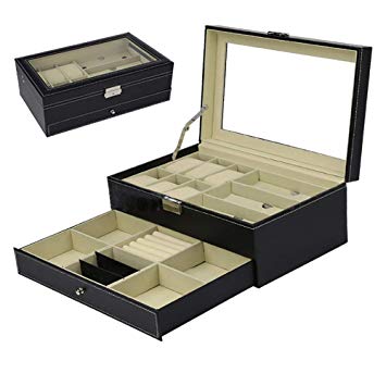 Watch Box Case & Mens Jewelry Box Organizer with 3 Sunglasses