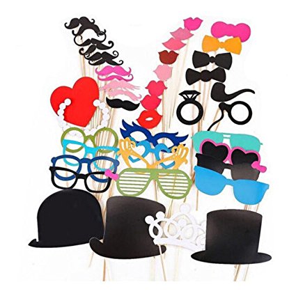 #1 Rate DIY Booth Props,Alenca 44 pcs Photo Booth Props DIY Kit - Party Reunions Birthdays Wedding Hats,Glasses Photobooth Dress-up & Party Favors,Costumes Mustache stick