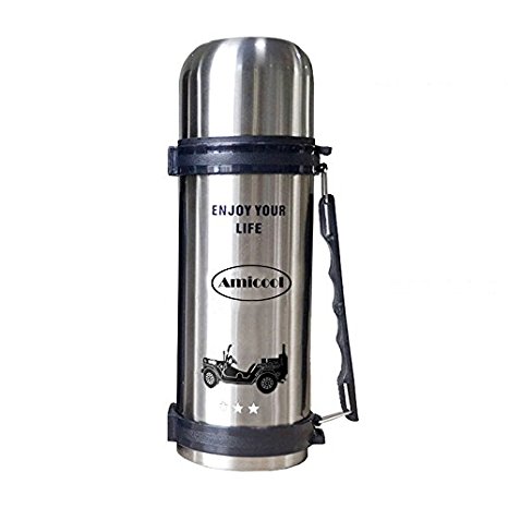 AmiCool Stainless Steel Vacuum Insulated Thermos Coffee Mug Travel Water Drink Bottle 40-Ounce (Silver)