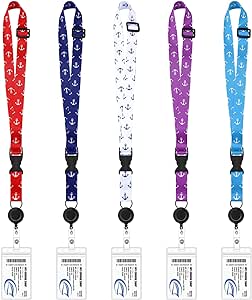 5 Sets Cruise Lanyards Pattern Adjustable Lanyard with Retractable Reel Waterproof ID Badge Holders for Cruises Ship Cards Accessories(Vibrant Style)