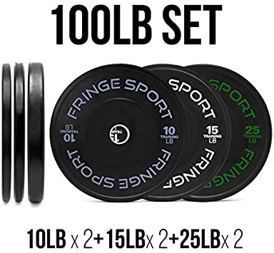 OneFitWonder Contrast Bumper Plate Sets/Virgin Rubber with Steel Insert   Colored Lettering/Crossfit, Strength Training and Weightlifting Equipment