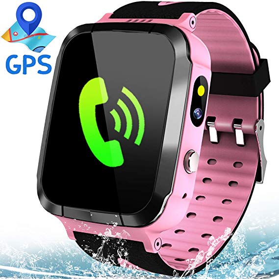 MiKin Kids Smart Watches for Girls Boys GPS Tracker IP67 Waterproof Smartwatch Phone Two Way Call SOS Camera Math Game Vice Chat Alarm Clock LED Flashlight 1.44" Touch Screen Christmas Birthday Gift