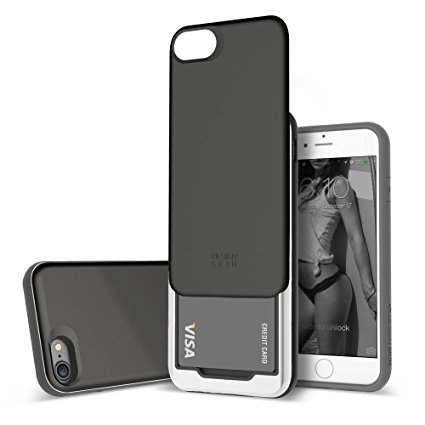 iPhone 7 Case (4.7") DesignSkin Slider Ver. 2 [S1] : New Upgraded Best Seller Card Slot Shock Absorption Shockproof 3-Layer Protective Cover Holder Wallet Case Heavy Duty Bumper (Titanium Black)