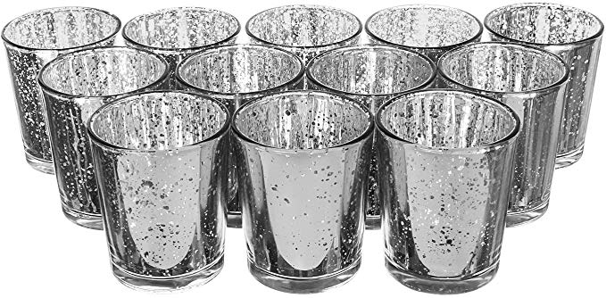 Royal Imports Silver Mercury Glass Votive Candle Holder, Table Centerpiece Tealight Decoration for Elegant Dinner, Party, Wedding, Holiday, Set of 12 (Unfilled)