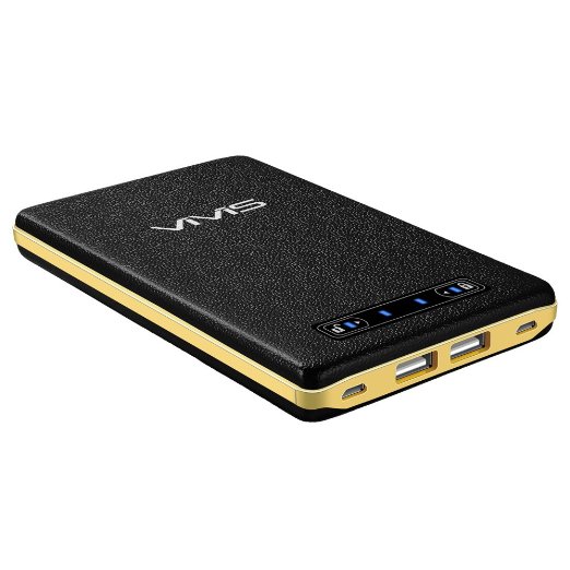 [Quick Charge for iPhone iPad] VIVIS® 20000mAh SANYO Polymer Battery Power Bank with Slide-to-unlock and Leather Feeling, 2-Port 4A Input & 2-Port 5A Quick Output(Black)