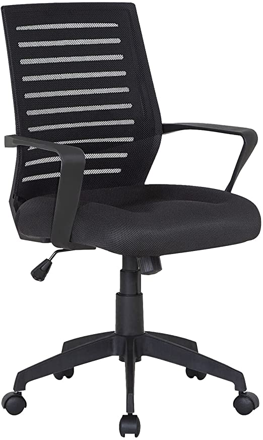 VECELO Computer Mesh Desk Chair Ergonomic Design, Adjustable Seat Height, Durable Attached Armrest, for Task, Home Office Work, Black