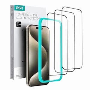 ESR 3 Pack for iPhone 15 Pro Max Screen Protector, 3 Tempered Glass Screen Protector, 2.5D Curved Edges, Full-Coverage Military-Grade Protection, Scratch Resistant