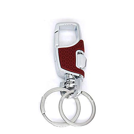 TECHSON Key Chain with Clip Hook and 2 Extra Detachable Rings, Zinc Alloy Heavy Duty Durable Car Key Chains for Men and Women (Red)