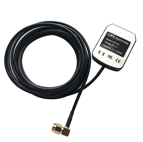 GPS Antenna SMA Male Plug Active Antenna Aerial Connector Cable 3 Meters for Dash DVD Head Unit Stereos - Right Angle Plug