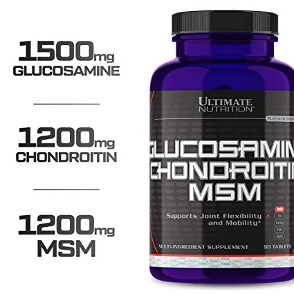 Ultimate Nutrition Glucosamine Chondroitin MSM Maximum Strength Joint Pain Relief Supplement - Supports Joint Health, Cartilage and Connective Tissue, 90 Tablets