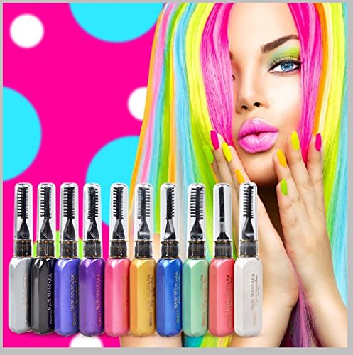 Elera Washable Temporary Hair Color Mascara Hair Dye Touch-Up Hair Color Chalk (10 colors mascara)