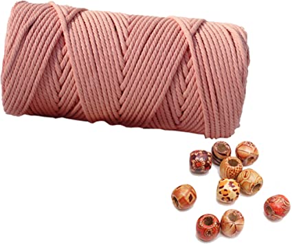 Macrame Cord 3mm 109 Yards Salmon Pink 1 Pack,Natural Cotton Rope for Colored Macrame Knitting, 4 Strands Twist Cotton Rope Macrame 3mm for Beginner Handmade Colored Wall Hanging Weaving Tapestry
