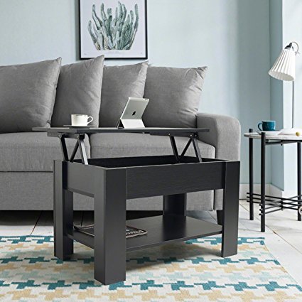 Laura James Lift up Top Coffee Table with storage and shelf (Black) living room