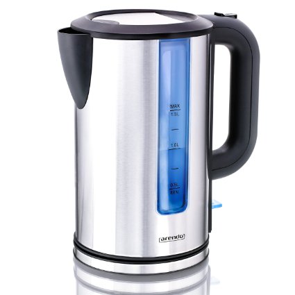 Arendo 3100 Watt turbo stainless-steel cool-touch water boiler  water kettle incl LED filling level indicator illuminated in blue  3100 Watt power uptake fast-boiling function  trendy look brushed aluminium made of stainless steel  cool -touch function  double-walled  maximum filling volume 15 litres easy to read  automatic switch-off  one-touch lock  integrated limescale filter  Strix controller as a protective mechanism