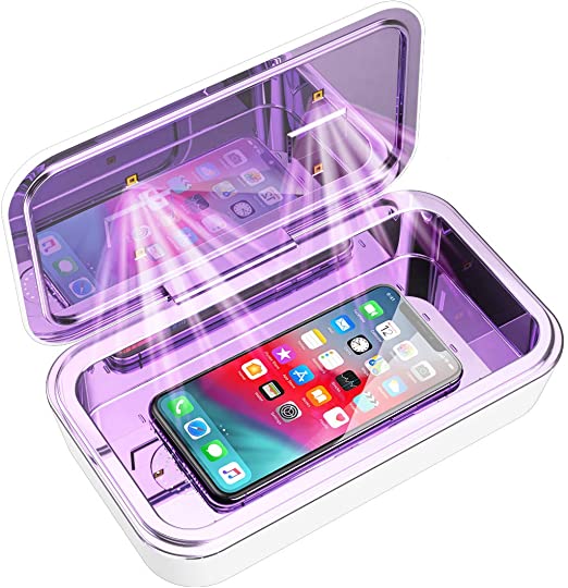 UV-C LED Sanitizer, Cell Phone Cleaner UV Light Disinfector & Wireless Charger, UV Light Sterilizing Box with Aromatherapy Function for Smartphone, Watch, Masks, Nail Tool, Beauty Tool with 4 LEDs